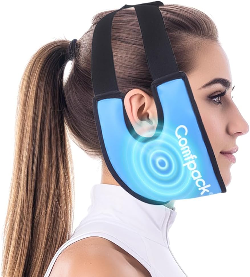 Wisdom Teeth Ice Pack Head Wrap med Ear Hole Design, FSA Eligible, Soft Face Ice Pack Återanvändbar Gel Hot Cold Therapy för TMJ Pain Relief, Oral Surgery, Face Swelling, Tonsillectomy Recovery