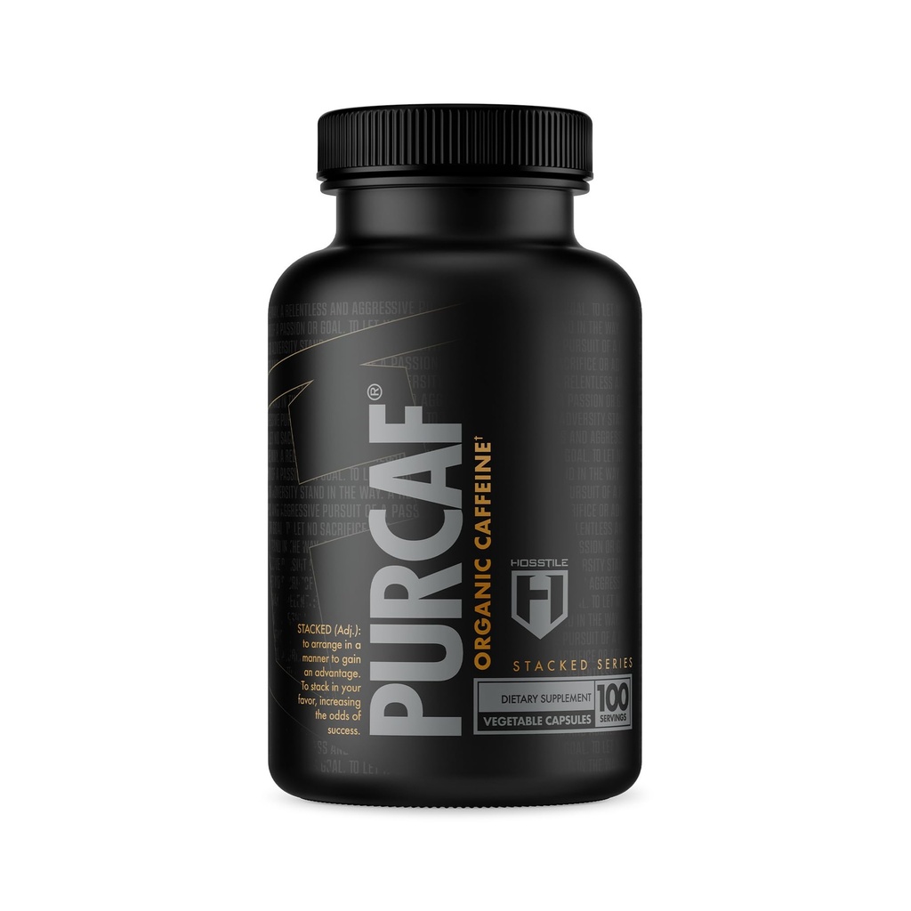 HOSSTILE PurCaf Organic Caffeine Capsules, Natural Energy Supplement, No Crash eller Jitters, Pre Workout Focus & Energy, 200mg Per Serving, 100 piller