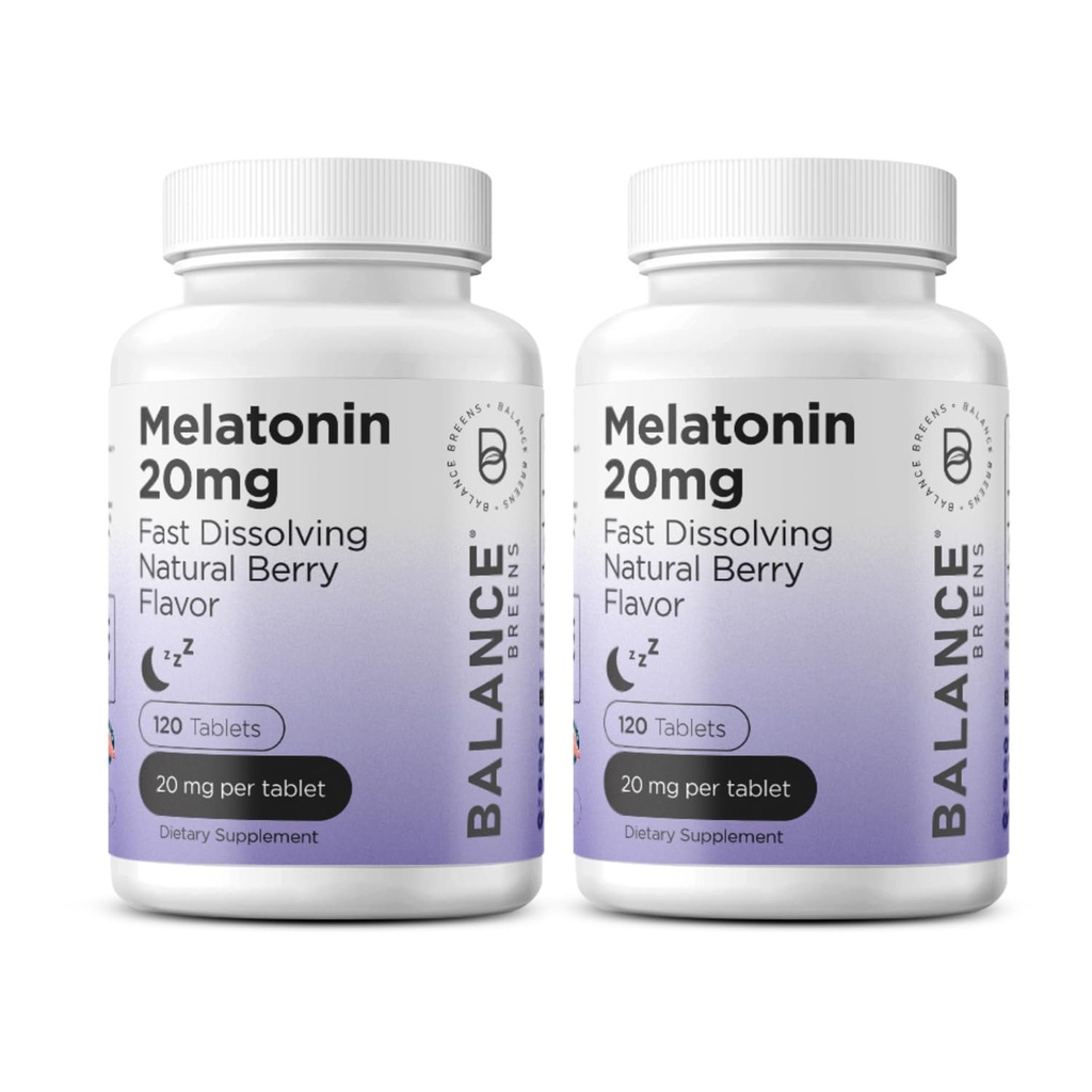 Melatonin 20mg Snabbupplösta tabletter - Hög styrka, snabbverkande, naturligt sömnstöd - sömnhjälpmedel för vuxna - Icke-Groggy, drogfri formel - 120 sovande piller - Pack av 2