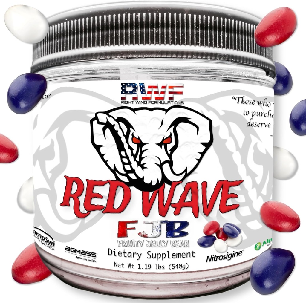 Red Wave Pre Workout Powder med kreatin för män och kvinnor - Fullt doserat tillskott, Citrulline, Beta-Alanine, 300mg Blended koffein, Nootropics, långvarig energi, 540 Grams (Fruity Jelly Bean)
