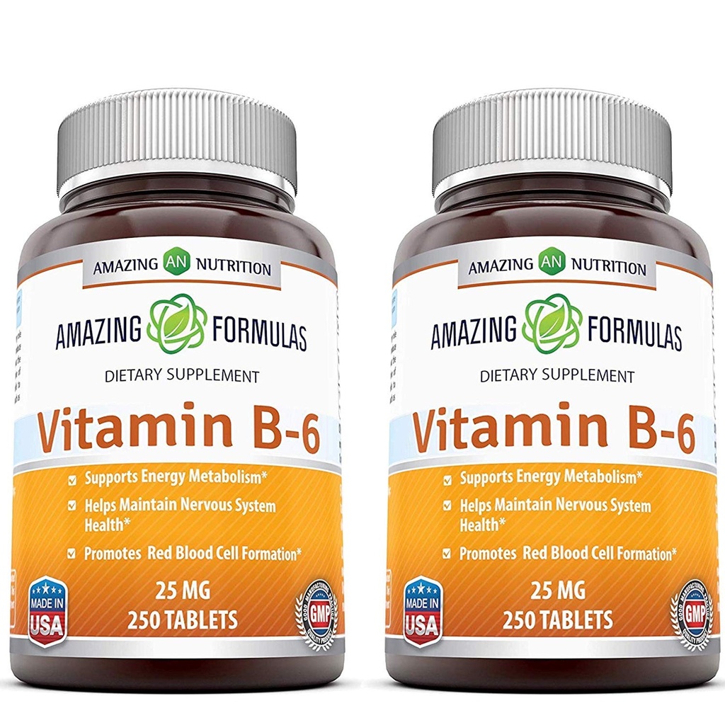 Fantastiska formler Vitamin B6 Pyridoxin 25mg 250 tabletter Supplement | Icke-GMO | Gluten Free | Made in USA (2 Pack)