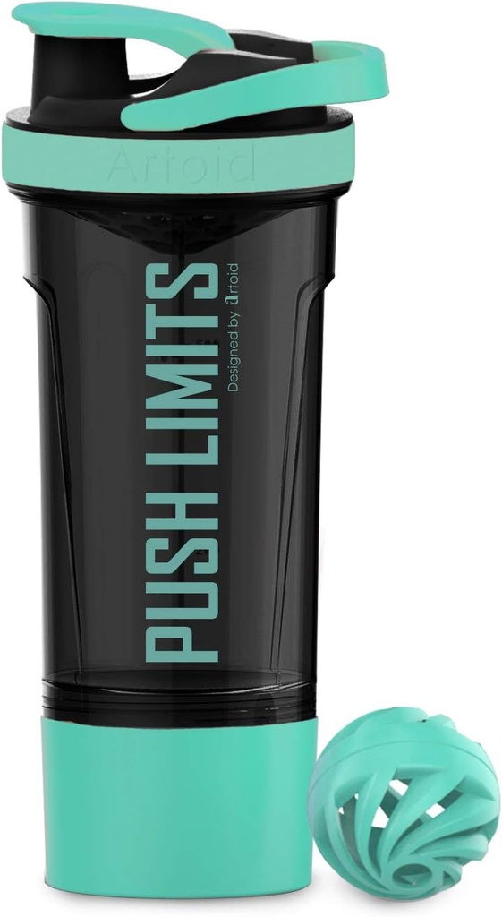 Artoid Mode 24-årig Protein Shaker Bottle, Dual Mixing Technology, BPA Free, Aqua Green / Black