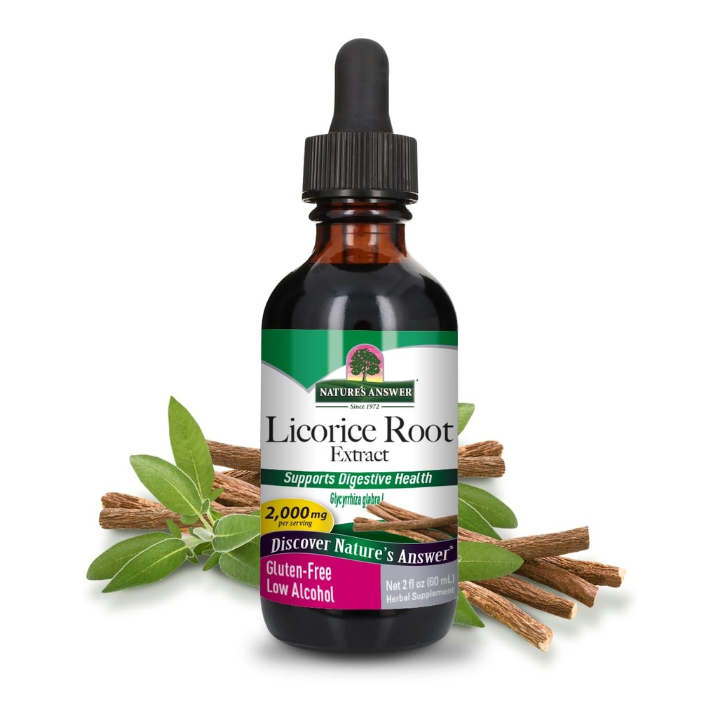 Naturens svar Licorice Root Supplement 2000 mg 2oz Low-Alcohol Extract | Stöder Digestion | Främjar andningsfunktion | Natural Detox | Single Count