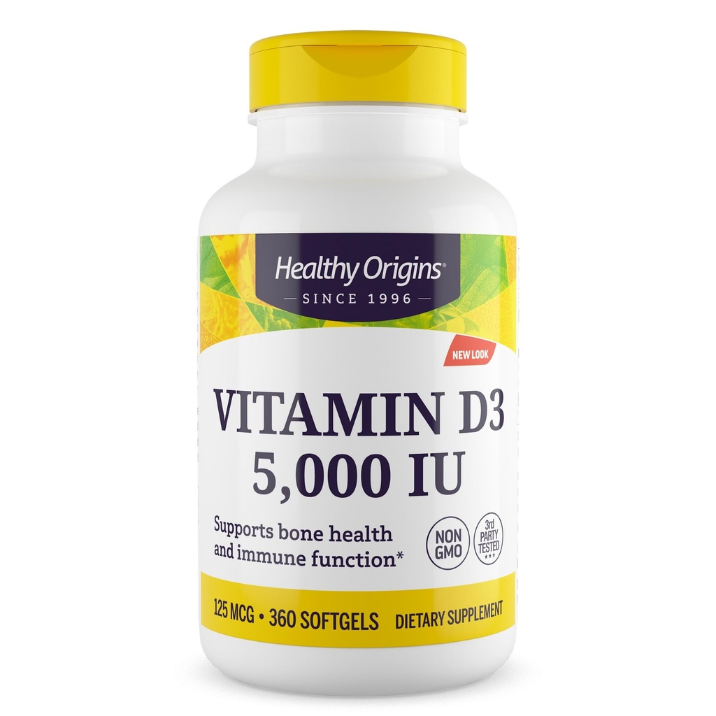 Healthy Origins Vitamin D3 (Lanolin) 5 000 IE Softgel - Bone Health och Immune Support Supplement - Easily Absorbable Vitamin D Supplements - Glutenfri vitamin D3 Supplement - 360 Softgels