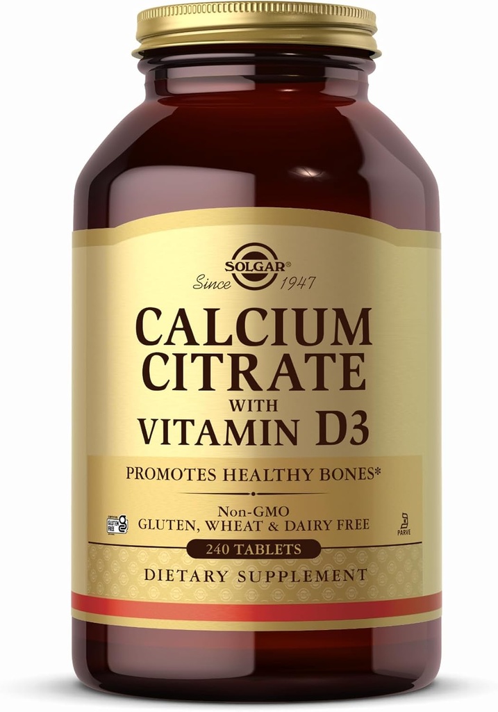 Solgar Calcium Citrate med vitamin D3-240 tabletter - Icke-GMO, Gluten Free, Kosher - 60 portioner