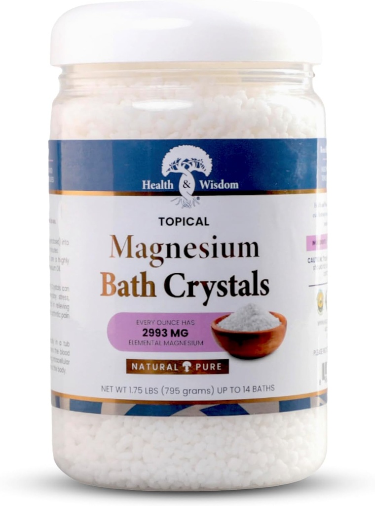 Hälsa och visdom Magnesium Bath Crystals - Bath Salts med hög koncentration och förbättrad absorption för muskel och gemensam lättnad - Döda havet Källa - Unscented - 1,75 lbs - Upp till 14 Användningar
