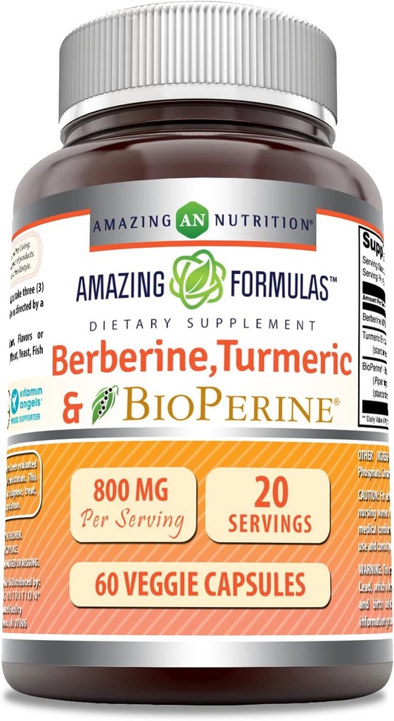 Fantastiska Formler Berberine Turmeric & Bioperine 800mg Per Serving 60 Veggie Capsules Supplement | Non GMO | Gluten Free | Tillverkad i USA | Perfekt för vegetarianer