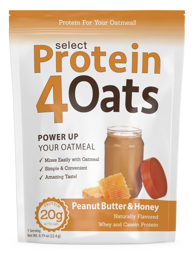 PEScience Protein4Oats, Protein Powder för att göra fantastiska provsmakning Protein Oatmeal, med Whey och Casein, Gluten Free, Peanut Butter och Honey, 12 portioner