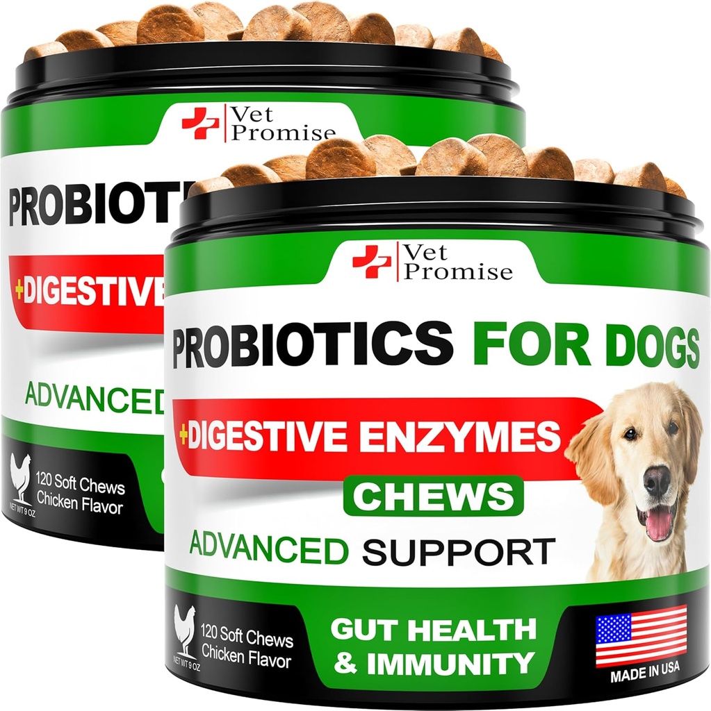 (2 Pack) Probiotika för hundar - Dog Probiotics och Digestive Enzymes for Gut Health, Itchy Skin, Allergier, immunitet, Yeast Balance - Prebiotika - Minska Diarré, Gas - 240 Probiotiska Chews för hundar