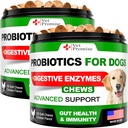 (2 Pack) Probiotika för hundar - Dog Probiotics och Digestive Enzymes for Gut Health, Itchy Skin, Allergier, immunitet, Yeast Balance - Prebiotika - Minska Diarré, Gas - 240 Probiotiska Chews för hundar