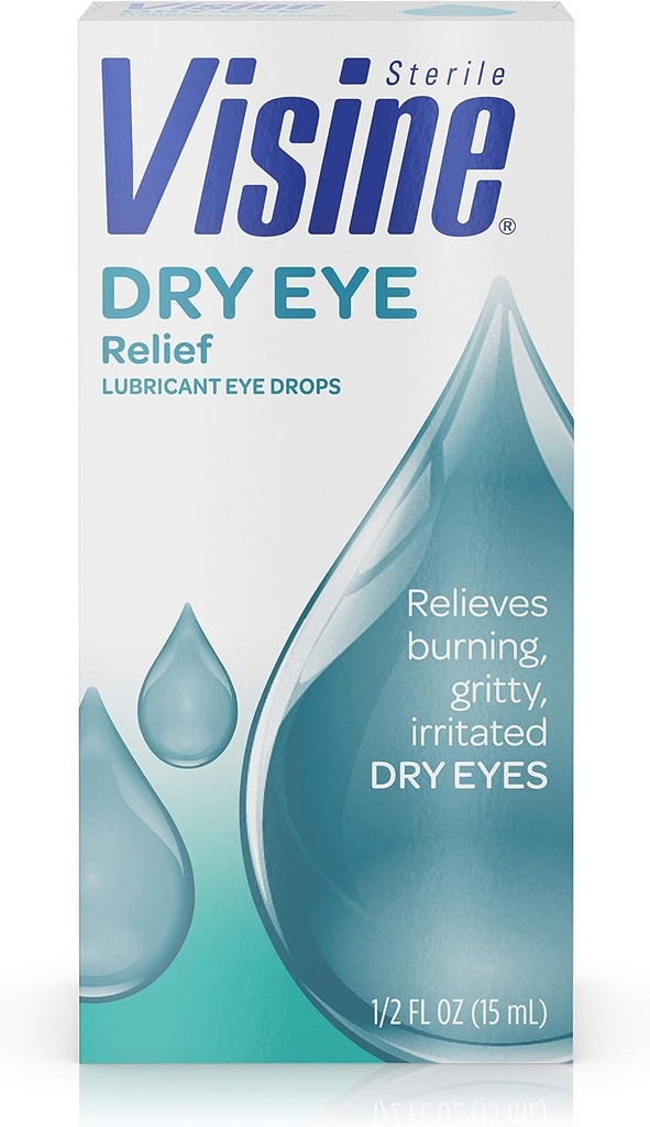 Visine Dry Eye Relief Lubricant Eye Drops med polyeten Glycol 400 för att återfukta och lugna irriterade, Gritty och torra ögon, utformade för att fungera som riktiga tårar, 0,5 fl. oz