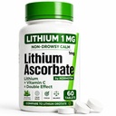 Litium Ascorbate 1mg - Säkert alternativ till Litium Orotate - Microdose Lithium Supplement för humör, fokus och lugn - Vitamin C Support - 60 tabletter - Tillverkad i USA