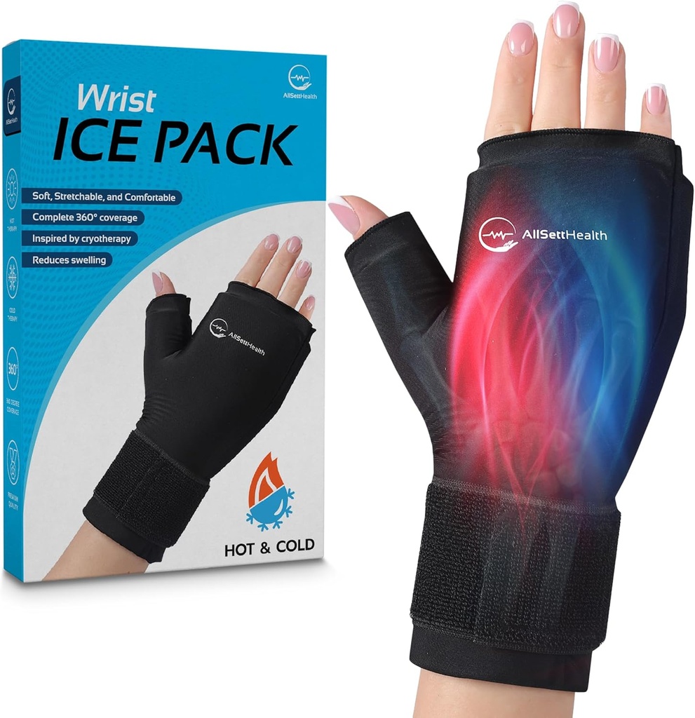 Wrist Ice Pack Wrap - Hot och Cold Gel Thumb & Hand Ice Pack Glove för artrit Relief | Microwavable & Freezer Safe, Dual Therapy for Carpal Tunnel, Tendonitis, Swelling, Targeted Relief for Hand