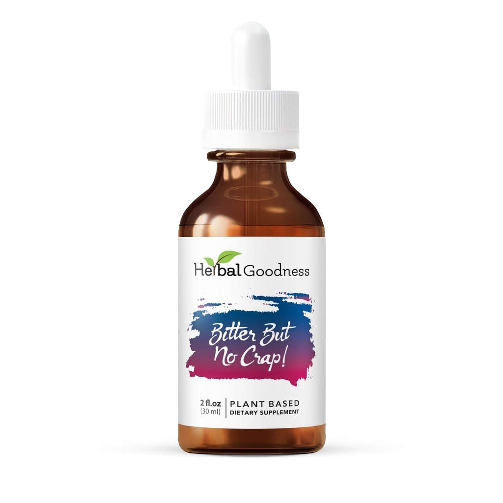 Herbal Goodness Bitter Men ingen Crap Liquid Supplement för Body Cleanse, Energy Support och Health Boost | Non-GMO Burdock Root Organic, Bitter Melon, Maca Root, Dandelion Root - 2 fl. oz per flaska
