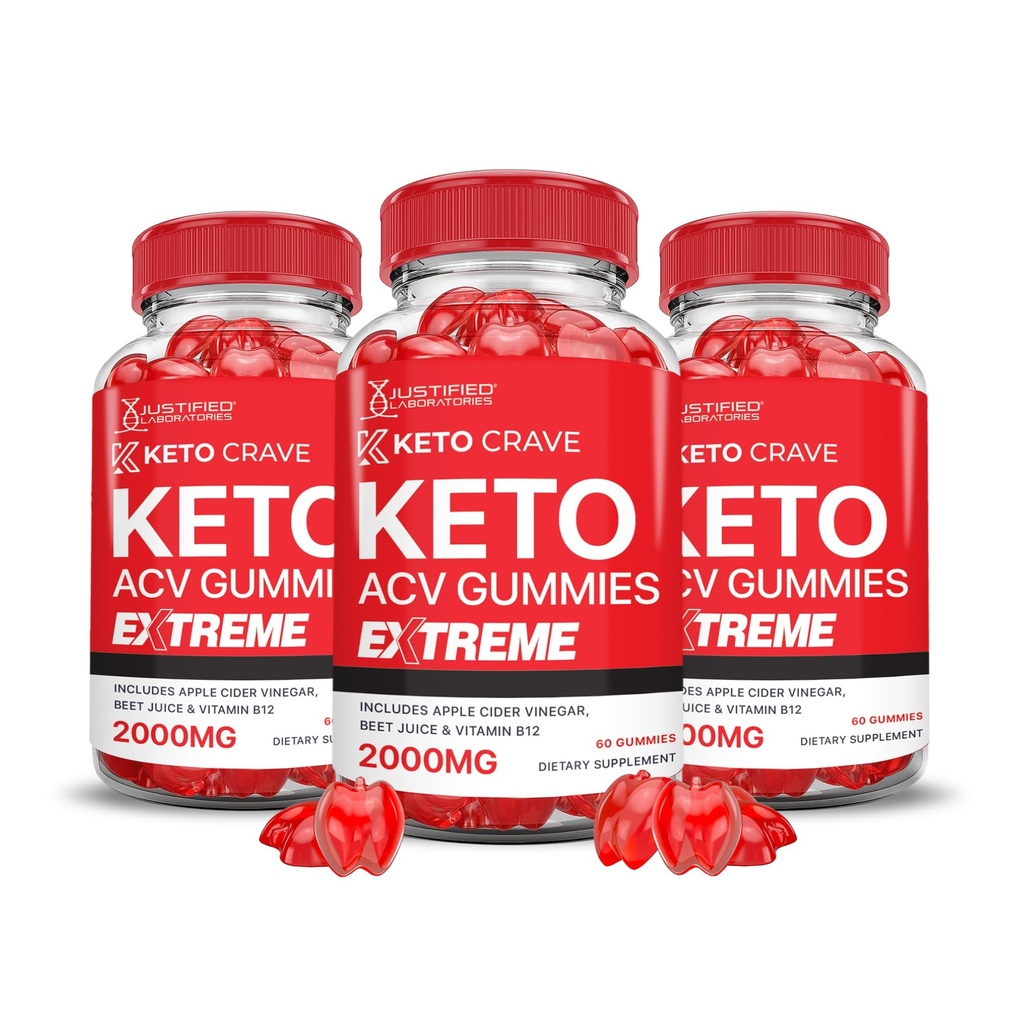 Justified Laboratories (3 Pack Keto Crave Keto ACV Gummies Extreme 2000MG Keto Crave Keto Gummies Advanced Formel Apple Cider Vinegar med Pomegranate Beet Juice Powder B12 Vegan Non GMO 180 Gummys