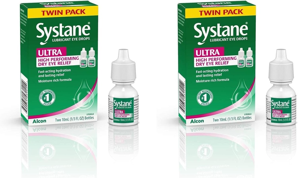 Systane Ultra Lubricant Eye Drops, Artificial Tears for Dry Eye, Twin Pack, 10-mL Varje (Pack of 2)