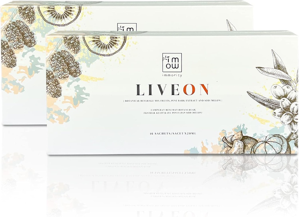 2 Boxar Odödlighet Liveon 100% naturlig Pine Bark Extract Beverage Mix Fruits [16 Sachets x 20ml] - 4X Kraftfull Antioxidant Reverse Sign of Aging, Anti Wrinkles & Fine Lines för att stödja ungdomlig hud