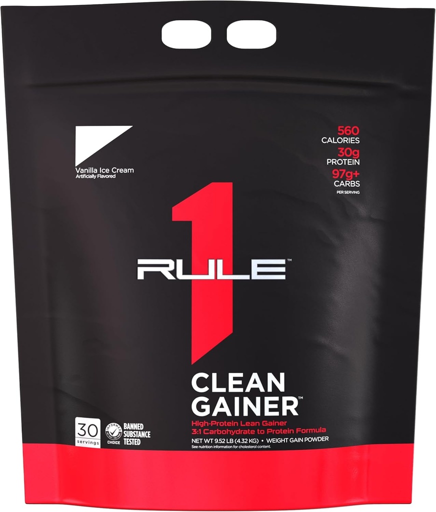 Regel 1 Clean Gainer - High-Protein Lean Gain Formel med 560 kalorier, 30g Full-Spectrum Protein, Över 90g Carbs, Under 6g fett (30 portioner, Vanilla Ice Crème)