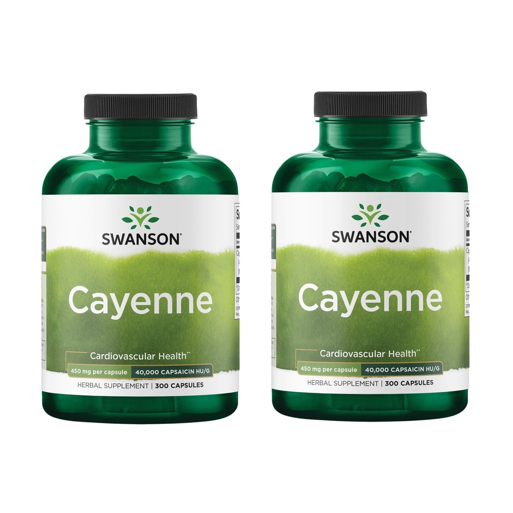 Swanson Cayenne - Herbal Supplement Promoting Digestion, Circulation & Metabolism Support - Natural Formel kan stödja hjärthälsa - (300 kapslar, 450mg varje) (2 Pack)
