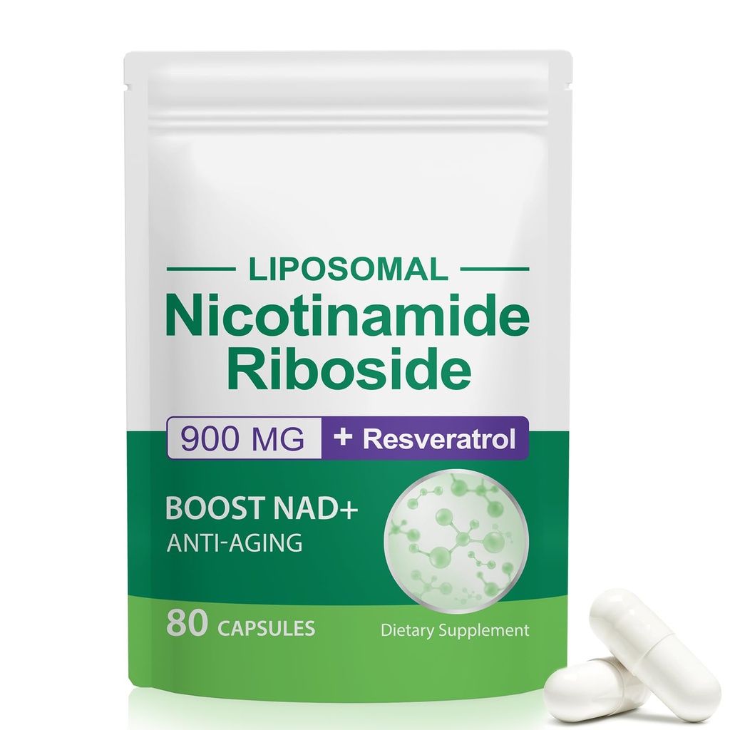 NAD Supplement, NAD + Nicotinamide Riboside Resveratrol 900mg, kosttillskott för hälsosam cellulär funktion, NAD + Bränslen cellulärt försvar och aktiverar anti-aging gener 80 kapslar