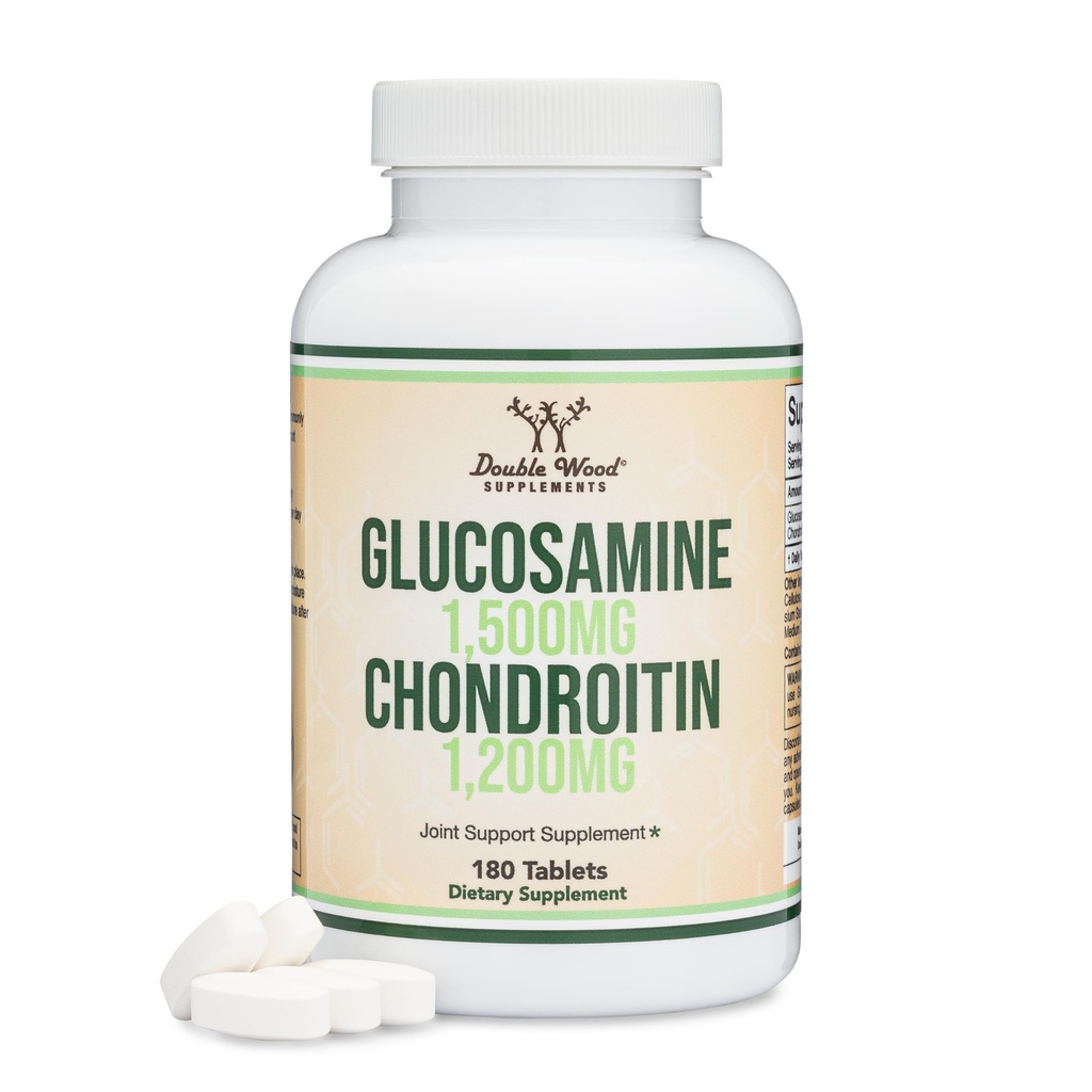 Glukosamin Chondroitin Triple Strength (1 500mg Glukosamin Sulfate, 1200mg Chondroitin) 180 tabletter, två månaders leverans (Joint Support Supplement) Gluten Free, Non-GMO av Double Wood