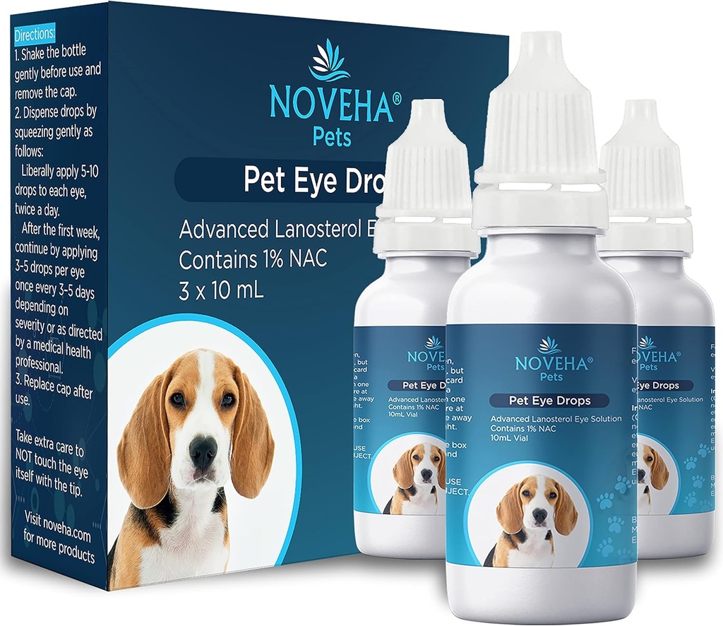 NOVEHA Pet Drops Wash - Gentle & Safe Cleansing för hundar, katter, hästar och kaniner - 3x10mL