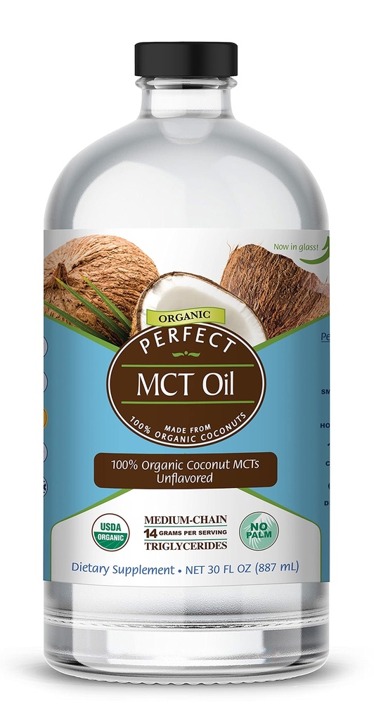 Perfekt tillskott - Perfekt MCT-olja - 30oz - Organic Coconut MCTs Oflavored Oil - ökar hållbar energi för kropp och hjärna