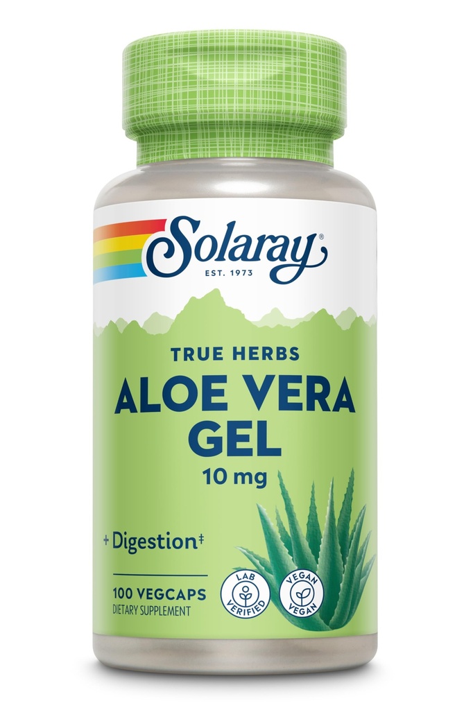SOLARAY Aloe Vera Gel Concentrate 200X - Likvärdigt till 2000mg Fresh Gel, Aloe Vera Capsules med Ginger, Peppermint och Parsley, Herbal Wellness Support, Vegan, Non-GMO, 60-dagars garanti, 100 portioner