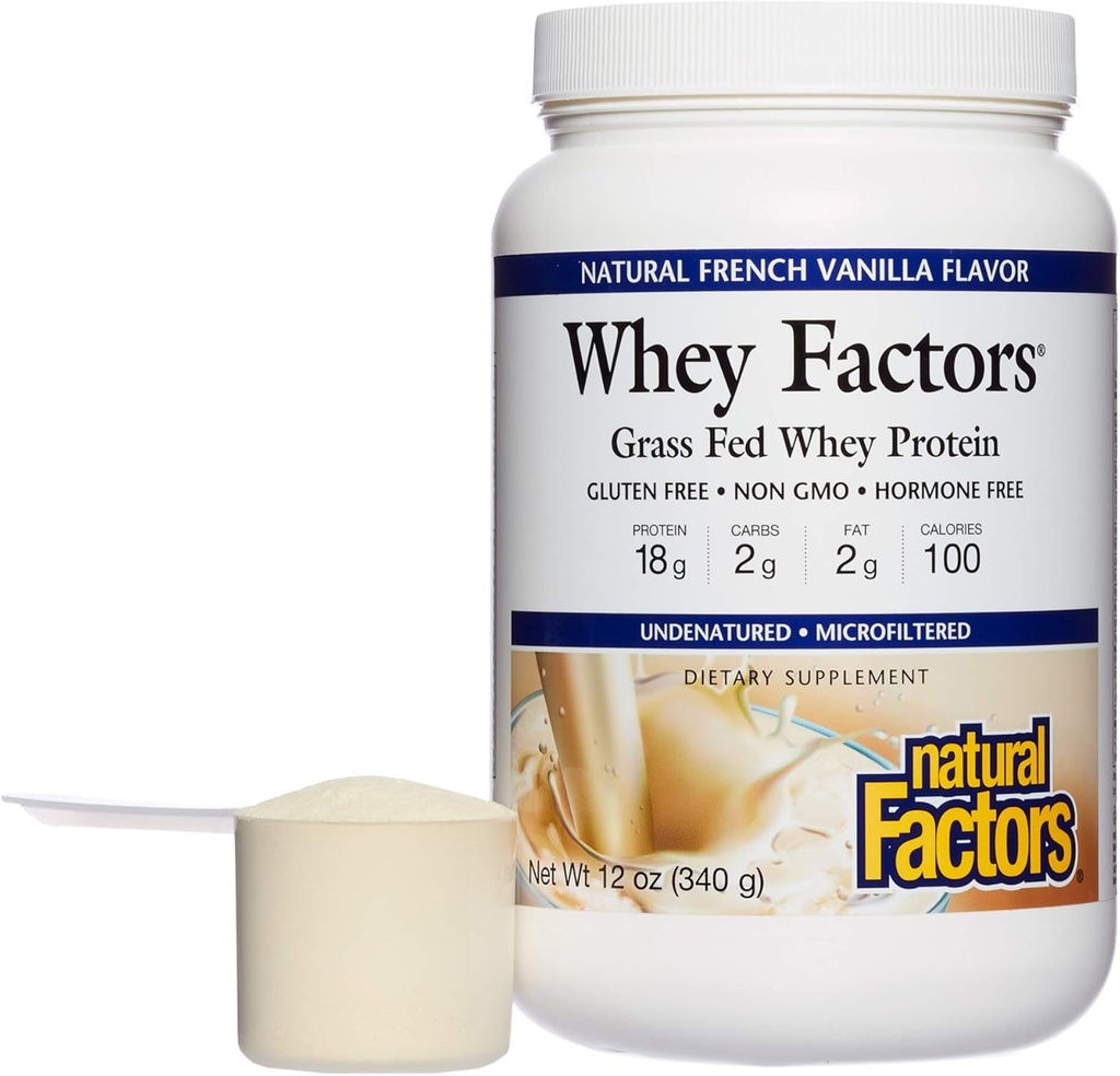 Whey Factors av naturliga faktorer, gräs Fed Whey Protein Concentrate, hjälper muskelutveckling och immunhälsa, franska Vanilla, 12 Oz