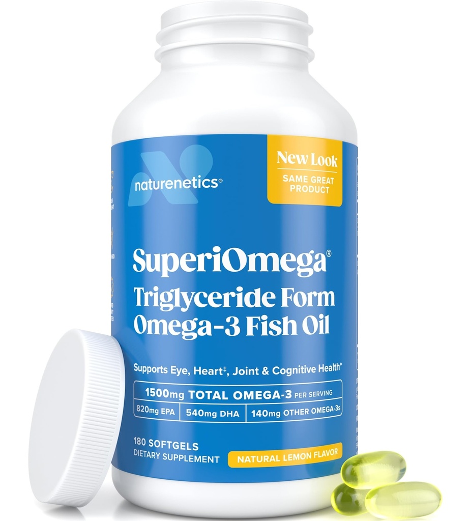 Triglyceride Omega 3 Fish Oil - Hög EPA & DHA för ögon, gemensam, hjärt- och hjärnstöd - Omega-3 fettsyror - Lemon Flavor - 180 Softgels - 90 Day Supply