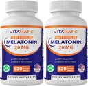 Vitamatic Melatonin 20mg för Sleep Support | Vegetarian, icke-GMO, Gluten Free | HIGH Potens 20 MG | Naturlig Berry Flavor 120 Snabbupplösta tabletter - 2 Pack - 240 Räkna