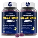 Melatonin Gummies 30mg för vuxna: Maximal styrka Melatonin Supplement med L-Theanine, Ashwagandha, MSM, Vitamin D3 & Zink - Non-Habit Forming, Natural Mixed Berry Flavor 60 Count (Pack av 2)