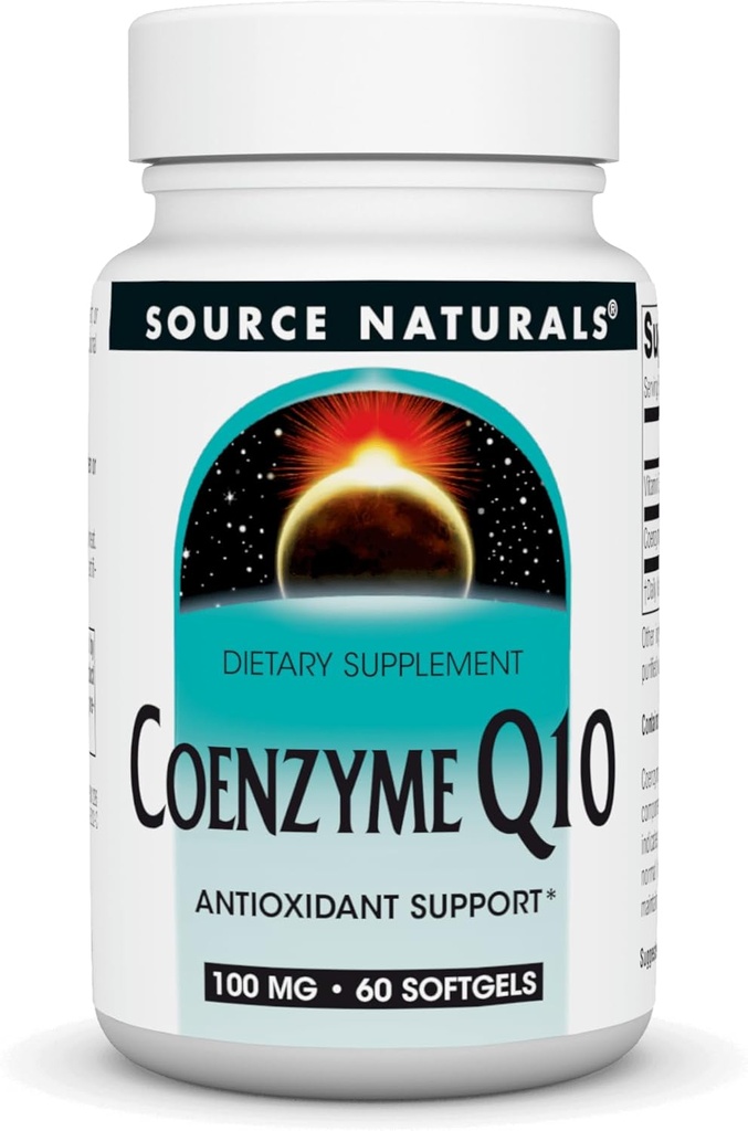 Källa Naturals Coenzyme Q10 Antioxidant Support 100 mg för hjärta, hjärna, immunitet och leverstöd - 60 Softgels