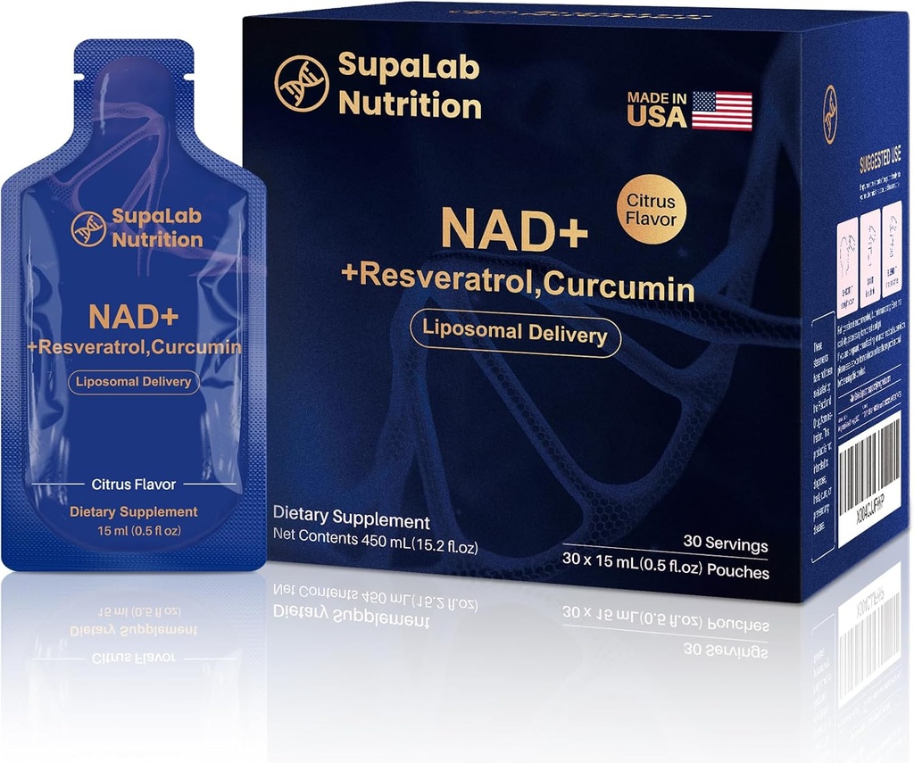 NAD + Resveratrol Supplement 300mg Nicotinamide Adenine Dinucleotide, 200mg Curcuminoids och 500mg Olive Leaf - Hög Purity NAD Supplement för anti-aging, energi, fokus
