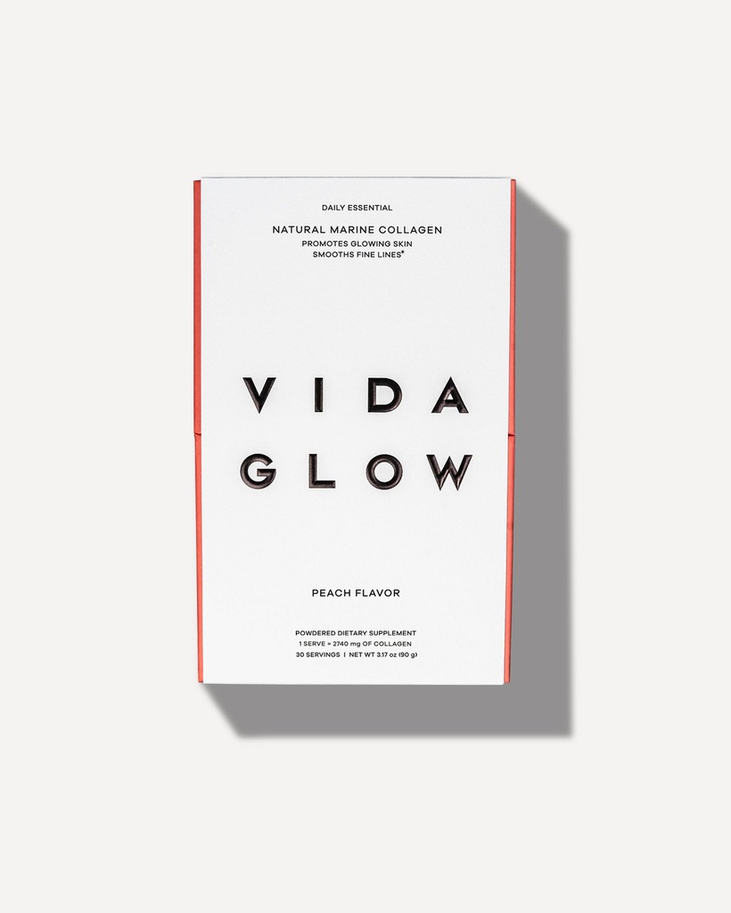 Vida Glow Marine Collagen Powder - Anti Aging Supplement with Collagen Peptides, Promotes Glowing Skin, Strong Nails, Healthy Hair | 30 Servings, Peach Flavor