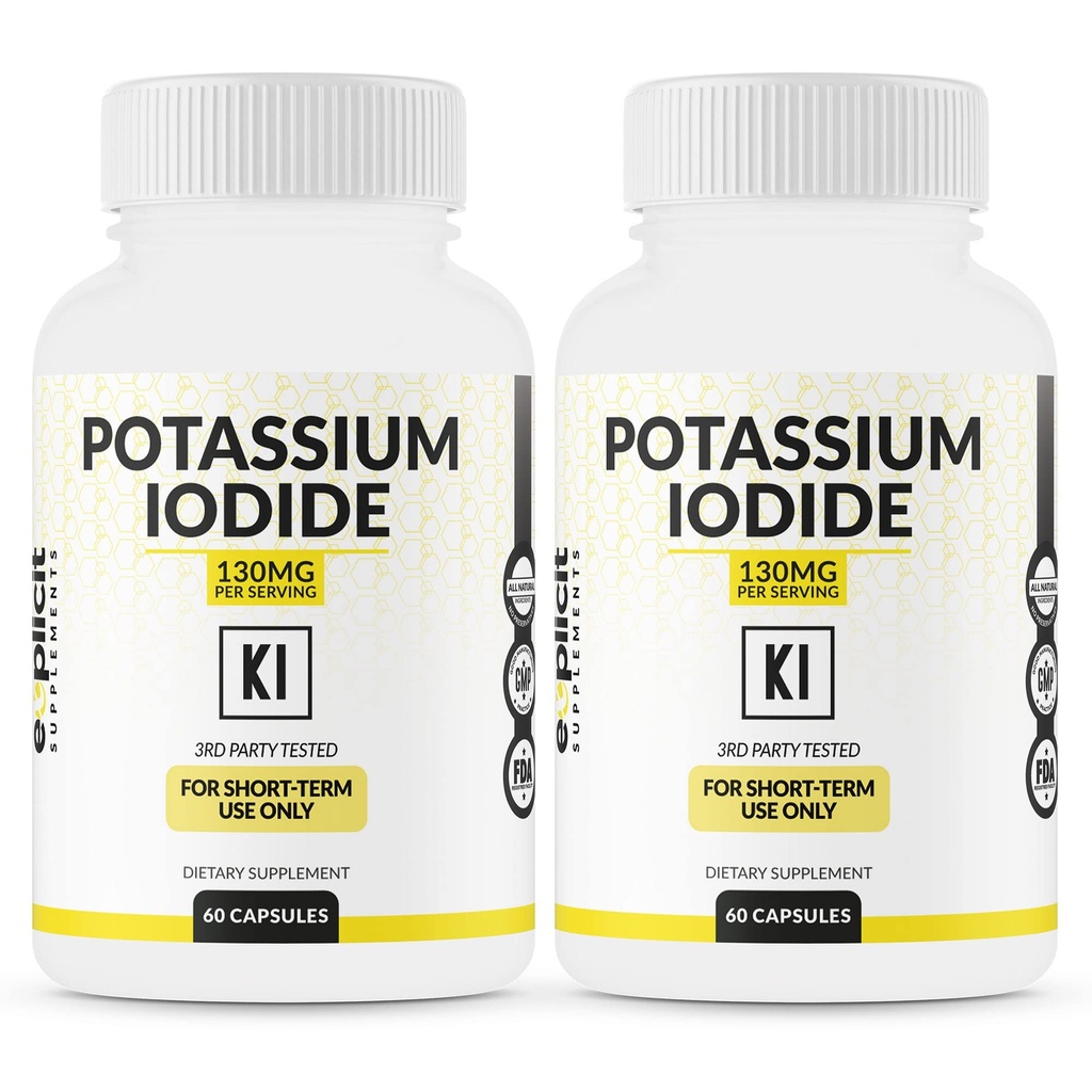 (2 Pack) Kaliumjodidkapslar 130 mg dos - 60 portioner - sköldkörtelstöd och försvar - KI kaliumjodkörtel stöd vitaminer