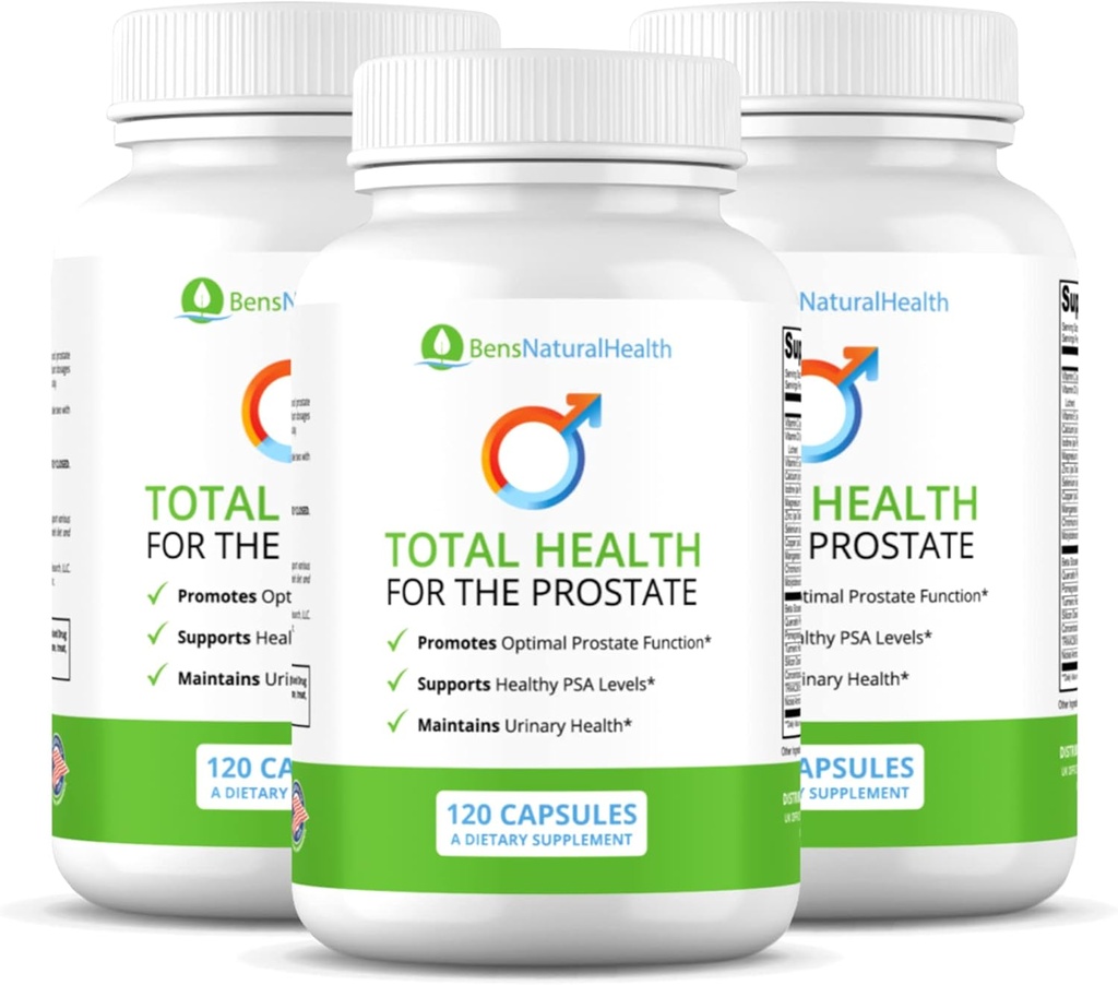Bens naturliga hälsa total hälsa för prostata tillskott med Beta Sitosterol Vitaminer C, D, E, Zink och gurkmeja, 360 Vegicaps, 3 Pack