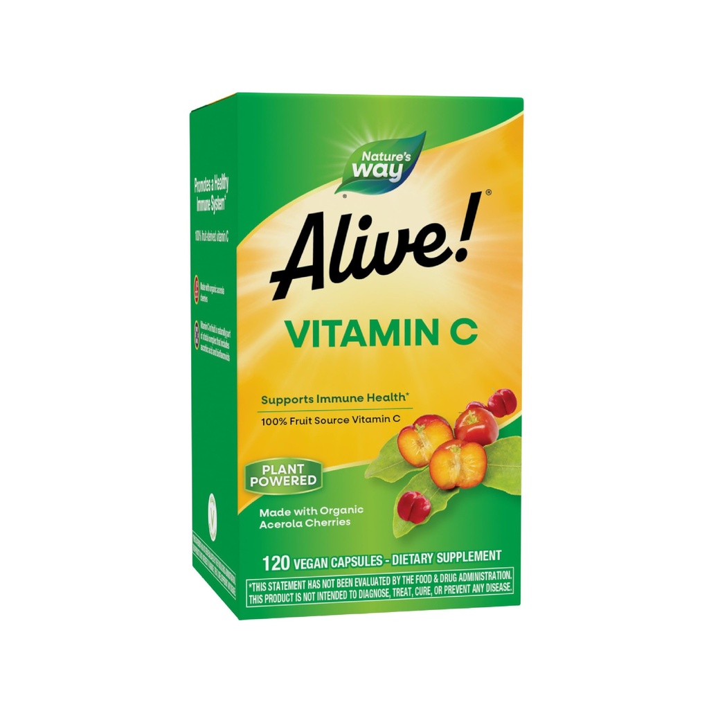 Naturens väg levande! Vitamin C Supplement Made with Organic Acerola Cherries, Immune Support*, Antioxidant Support*, 100% Fruit Source Vitamin C, 120 kapslar (Packaging May Vary)