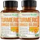 Ginkgo Biloba och gurkmeja Curcumin Supplement w/Black Pepper & Organic Tumeric – Natural Turmeric Supplement för Focus, Memory, Joint & Brain Health – Vegan Ginko Biloba Capsules w/Curcuma – 2 Pack