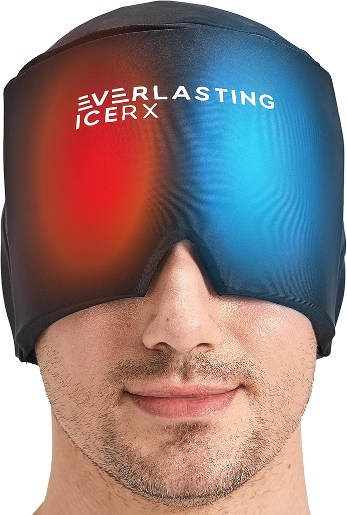 Form Fitting Gel Ice Headache Relief Hat - Cold Therapy Headache Relief Cap / Ice Head Wrap Ice Pack Mask, Cold Compress Headache Relief Cap för spänning och stress, 20% Mer Gel, Migraine Relief Black