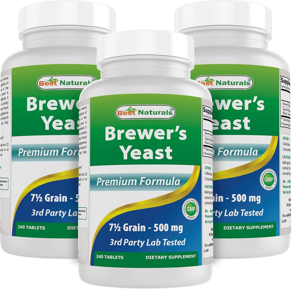 Bästa Naturals, Brewers Yeast, 7-1/2 Grains med vitamin B1, Vitamin B2, 1000 mg 240 tabletter (240 greve av 3))