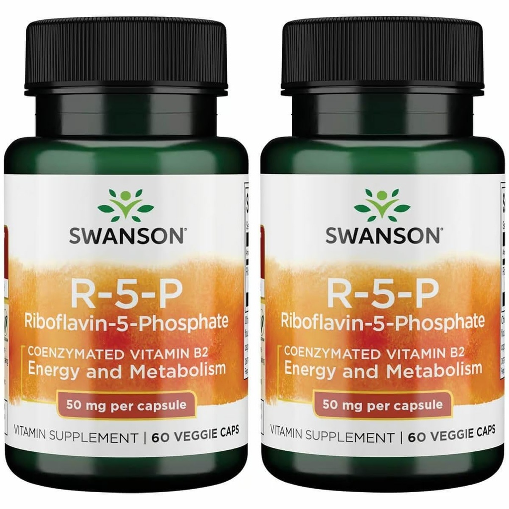 Swanson R-5-P (Riboflavin-5-fosfat) - Vitamin B2 Supplement Promoting Energy, Metabolism & Vision Health - Natural Wellness Formel - (60 kapslar) (2 Pack)