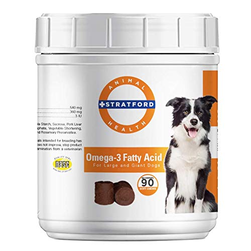 Stratford Pharmaceuticals EZ Chew Omega 3 Fatty Acid Soft Chew Max Strength - Dog Omega 3 Supplement - Soft Chew Treats med fiskolja för hundar - Stora och Giant Dogs - 90 Soft Chews