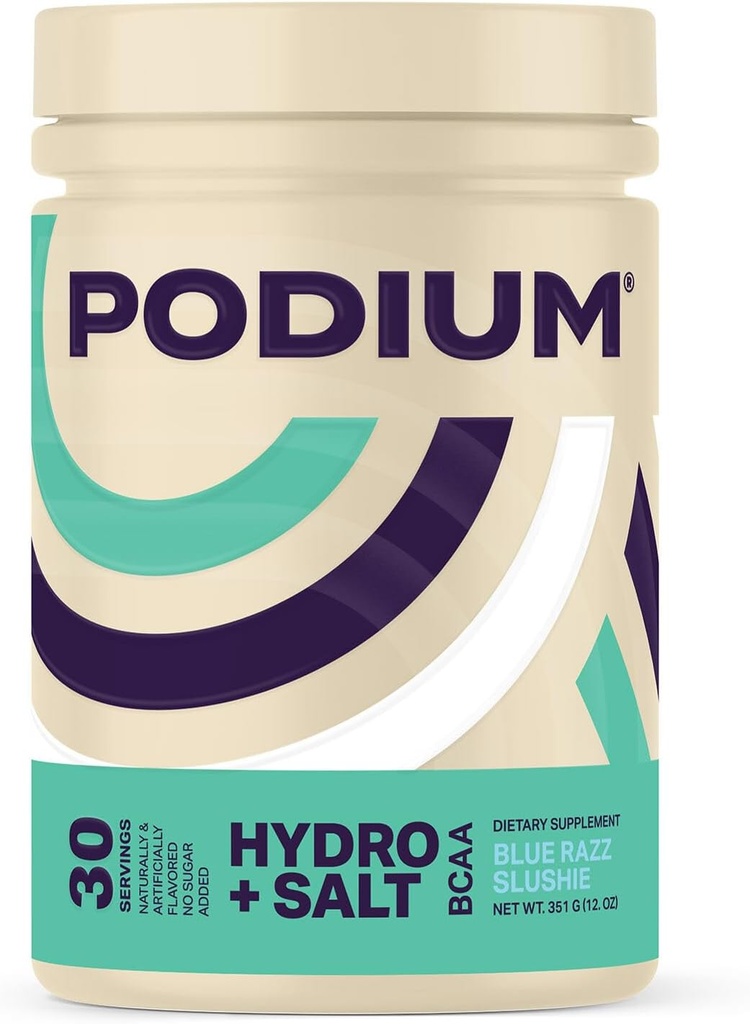 Podium Nutrition, Instantized BCAA Powder, Hydro och Salt, Blue Razz Slushie, 30 Servings, Electrolytes, Hydration, Recovery
