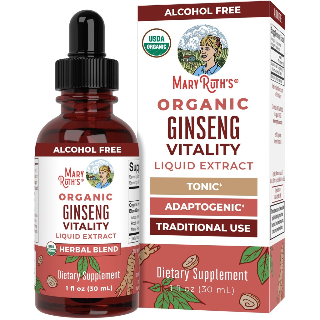 MaryRuth Organics Herbal Supplement för hjärnfunktion | Boost Energy | Memory | Vitality USDA | Ginseng med Ashwagandha | Eleuthero och Maca Root Extract | 1 Fl Oz