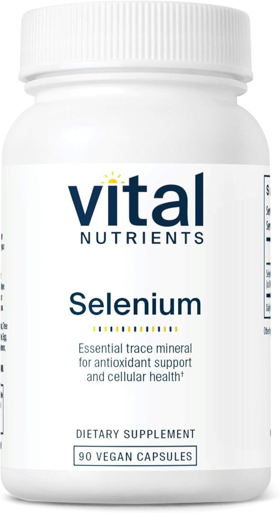 Vital Nutrients - Selen - Kraftfullt antioxidantstöd - 90 vegetariska kapslar per flaska - 200 mcg