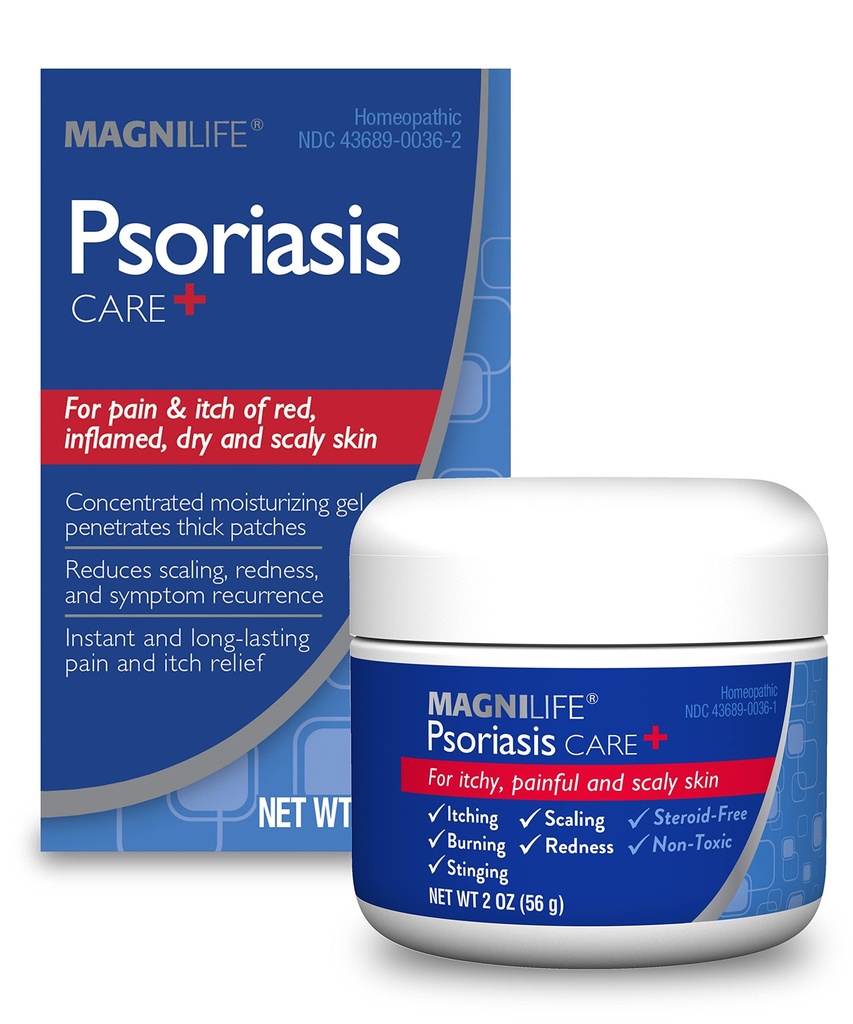 MagniLife Psoriasis Care+, Natural Itch and Pain Relief, Moisturization hjälper till att minska rodnad, skalning och flaking på kropp och hårbotten - Unscented, Non-Toxic - 2oz
