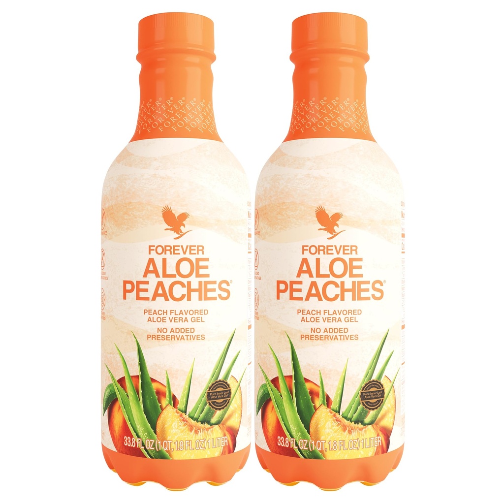 Forever Living - Aloe Peaches - Pure Aloe with Real Peach Flavor - Stöder Digestion och Immunity - Vegan och Gluten-Free - 33,8 fl oz (2-Pack)