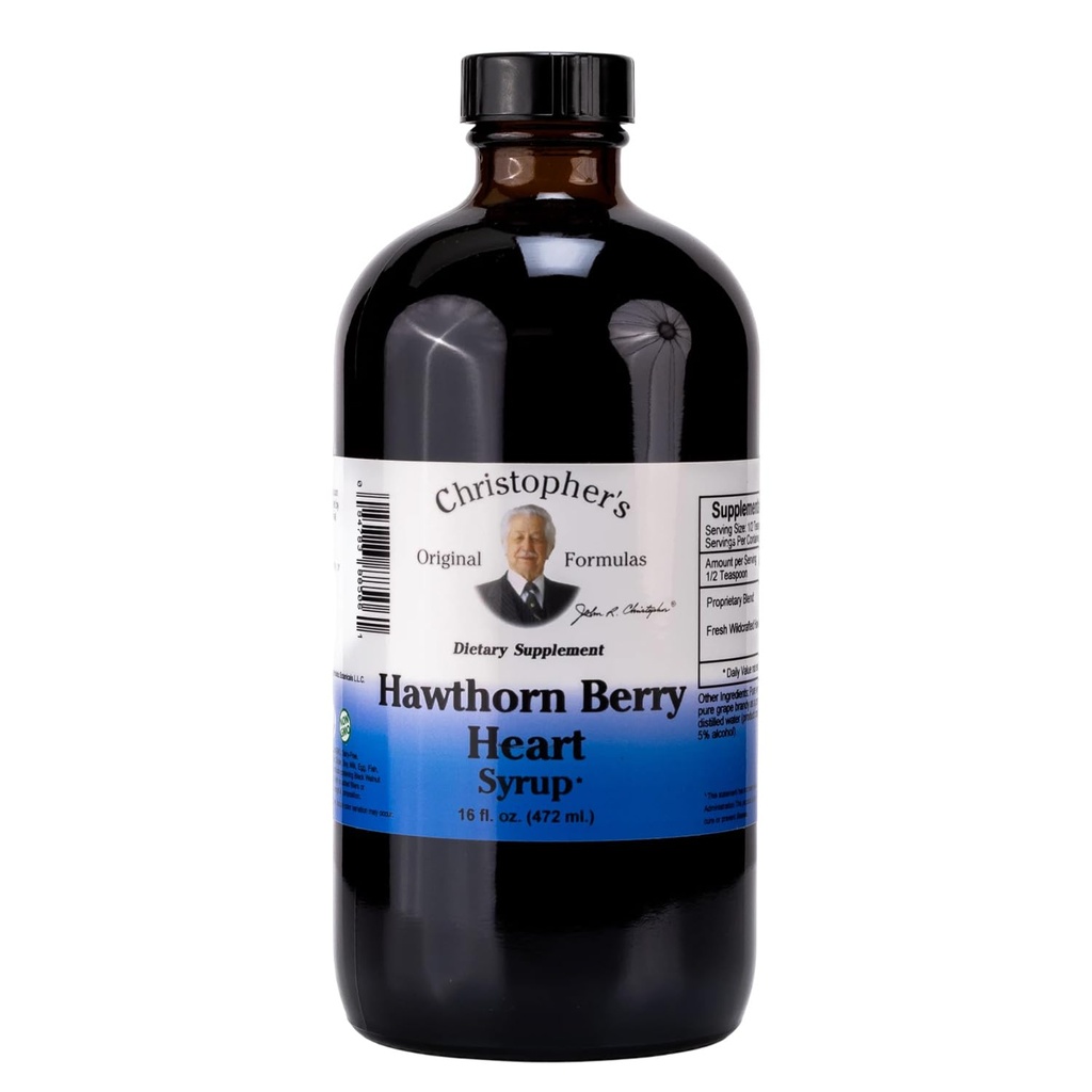 Christophers ursprungliga formler Hawthorn Berry Heart Syrup - 16 fl oz | Natural Herbal Blend för allmän Wellness