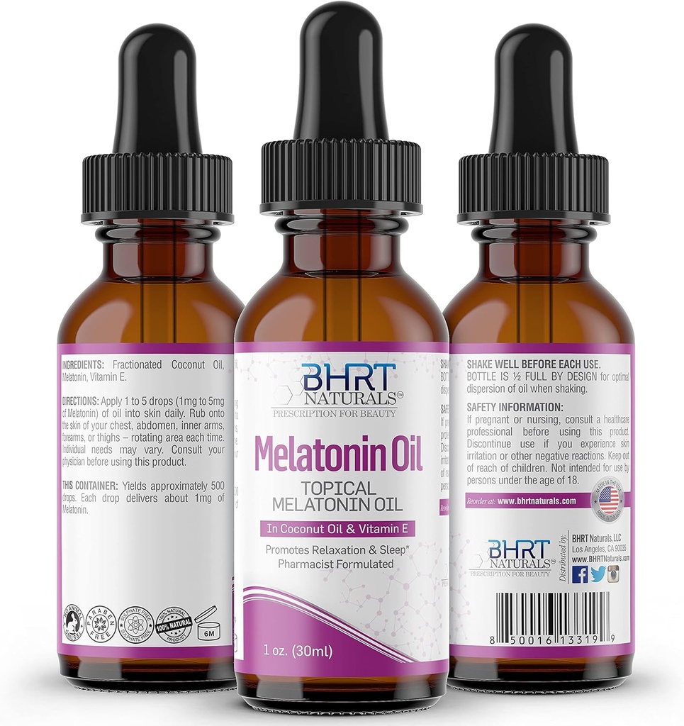 Topical Liquid Melatonin Oil - Natural Sleep Aid -Essential Oil Blends - Natural Melatonin - Hjälper till sömn och avkoppling - Alkohol & Glutenfri - Organisk Melatonin för vuxna (1 flaska)